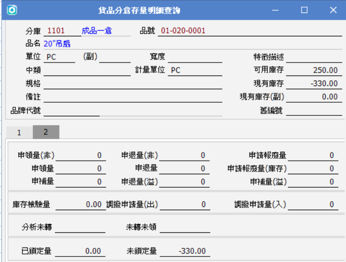 貨品分倉存量2